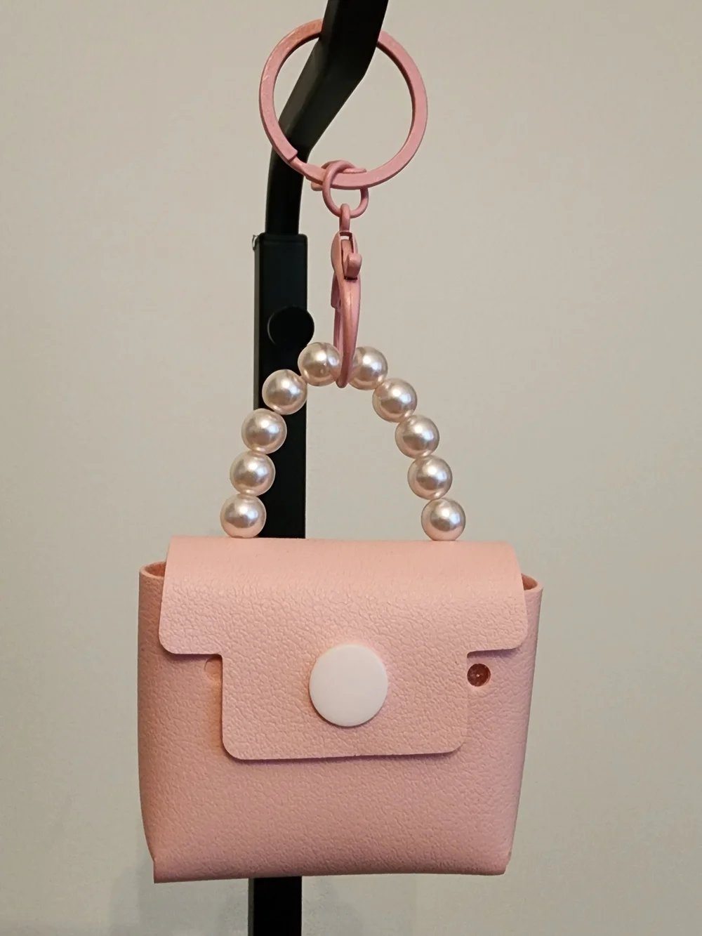 Pink Mini Pearl-Handle Purse Bag Keychain-functional